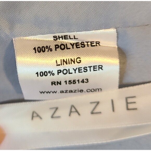 Azazie NWT Tegan Slate Blue Chiffon & Eyelash Lace Long A-line Gown, Size 4 - Picture 11 of 11